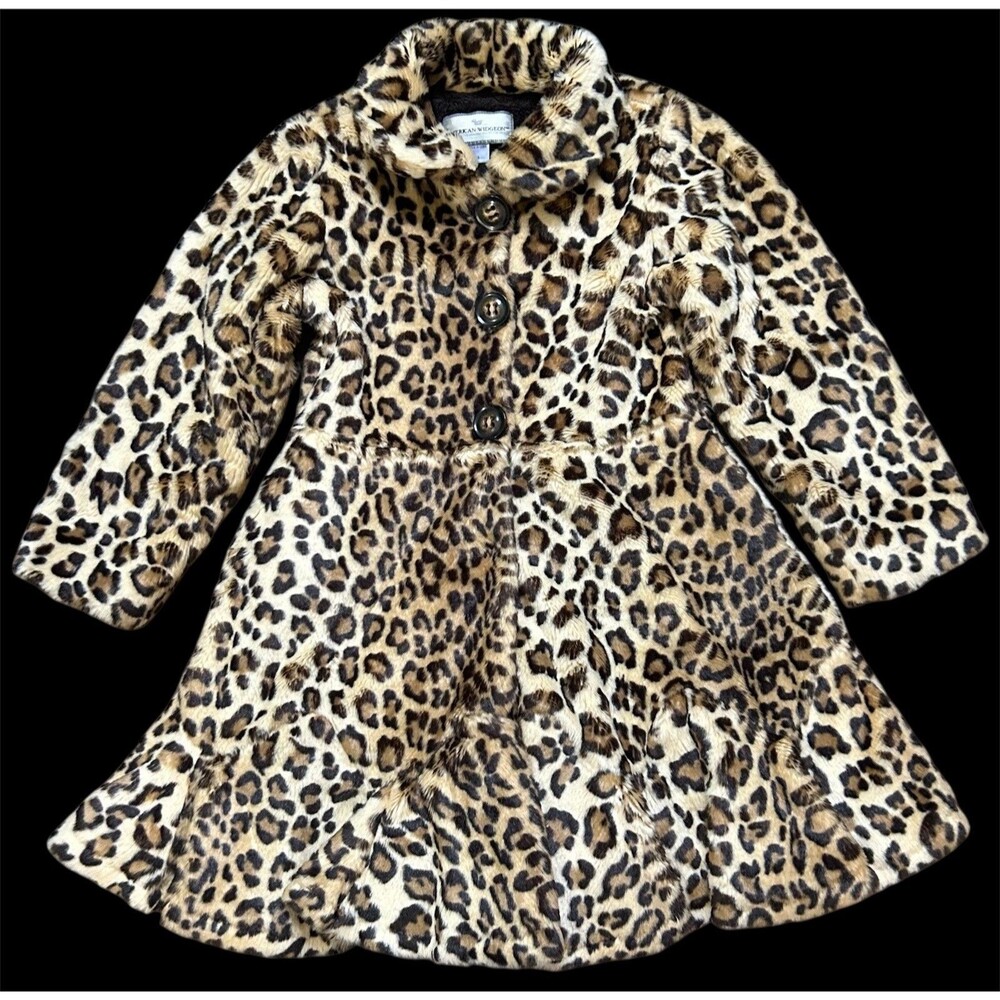 Girls American Widgeon Cheetah Faux Fur Coat Sz 8